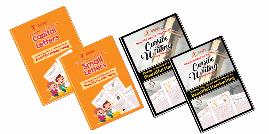 Beautiful Handwriting Secret handwriting books for kids, including Capital Letters, Small Letters, and Cursive Writing Small Letters.