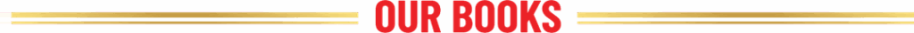 "Our Books" header with golden and red line accents