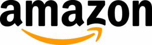 Amazon logo with orange smile on black background